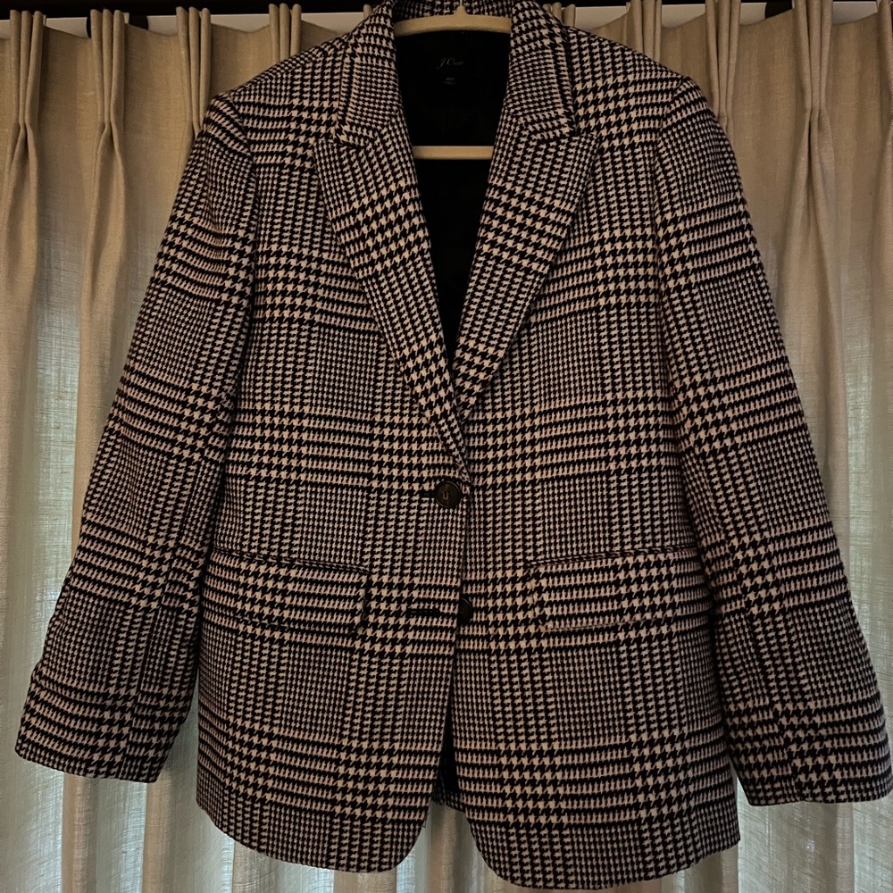 J. Crew Black and Cream Plaid Blazer